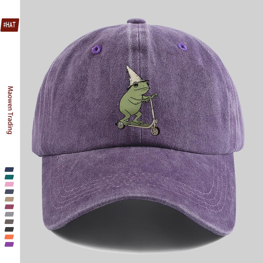 Pc Frog On a Scooter Printed Baseball Cap Fashionable Casual Design Golf Cap Home Leisure Decorative Hat Comfortable and Lig