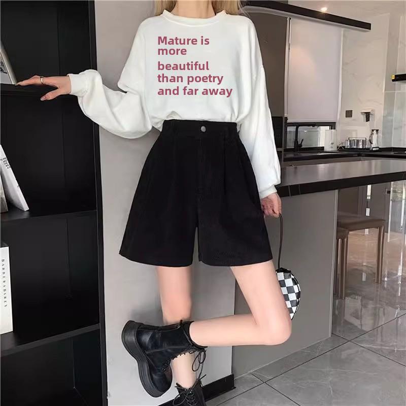 Women's High-Waist Corduroy A-Line Shorts - Autumn/Winter 2023 Collection: Slim, Retro, Casual Style