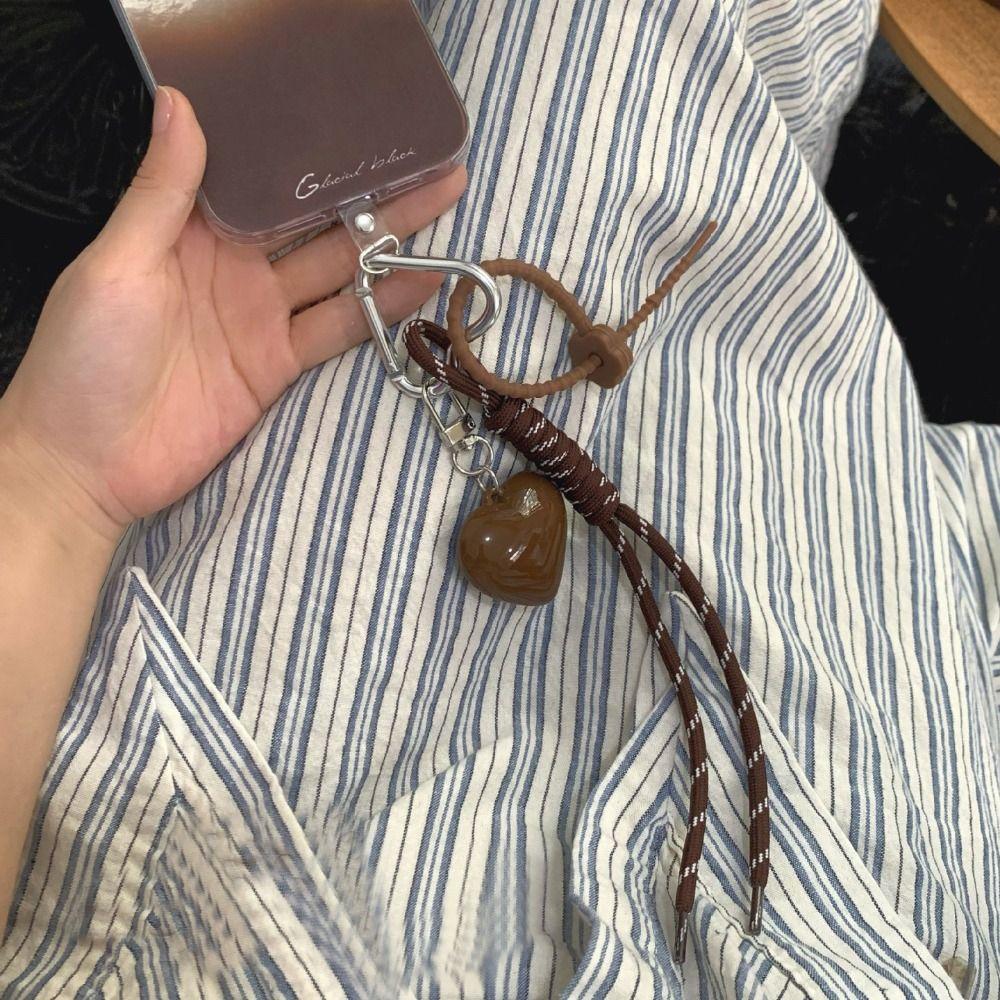 New Heart Leather Rope Keychain Handmade Cherry Bow Mobile Phone Lanyard Y2K Bag Charms Gifts