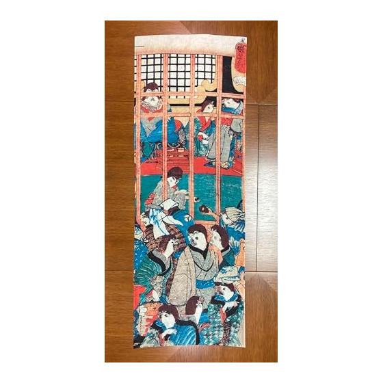 Kuniyoshi Utagawa "Sparrows Nesting Temporarily" Ukiyo-e Tenugui (Hand Towel) - Large Print, 100% Cotton, Made in Japan