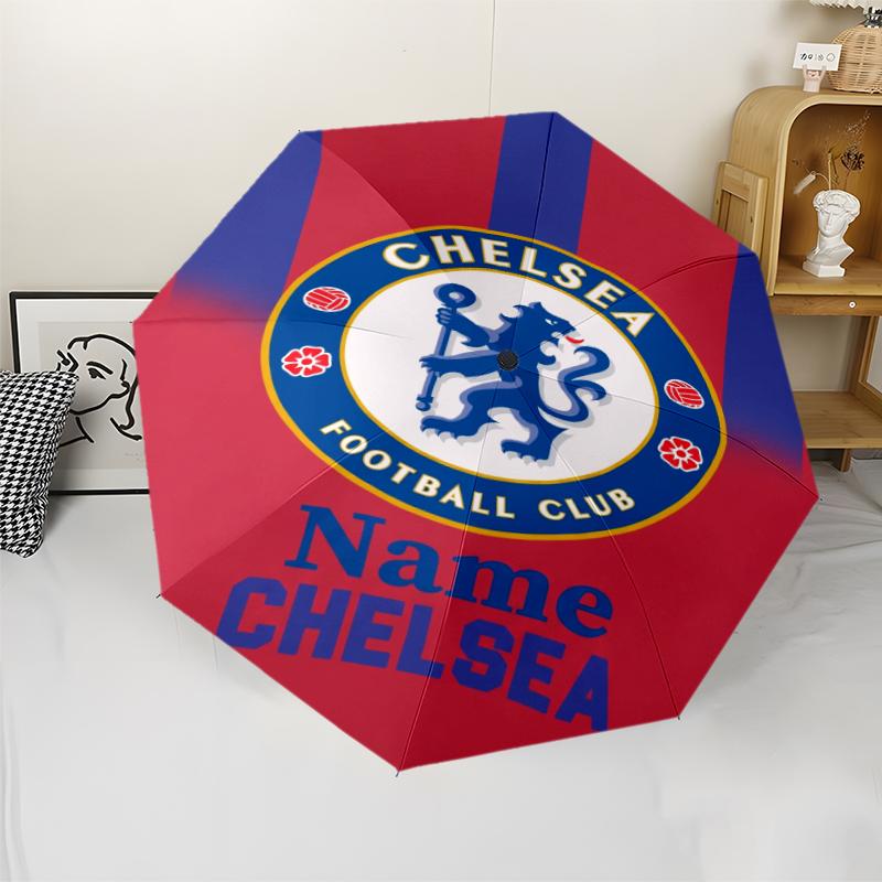 Custom Name Chelsea Football Club Theme Automatic Umbrella, Lightweight & Portable, 8 Rib, Perfect for Outdoor Travel, Birthdays, Christmas, Gifts.