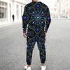 Men Plus Size Black Blue Green Printed Round Neck Long Sleeve Top Cuffed Pants Two Piece Set