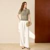 Top a Maniche Corte in Maglia Color Block con Intreccio Vuoto da Donna