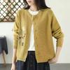 Women's Literary Retro Embroidered Crew Neck Single-Breasted Sweater Knit Cardigan Loose Versatile Autumn & Winter Long-Sleeve Top Outerwear
