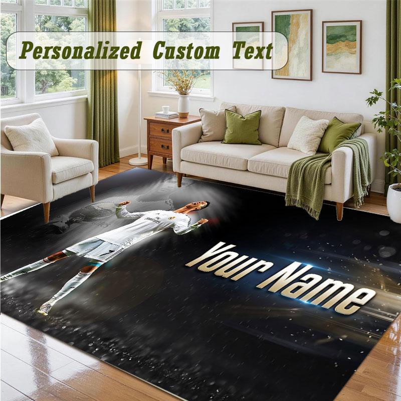 Crystal Velvet Square Rug Custom NameCristiano Ronaldo Pattern Non Slip Home Floor Decor Rug