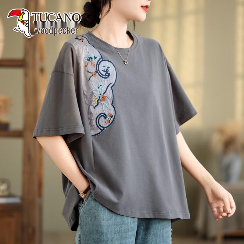 

TUCANO Women s Vintage Chinese Style Embroidered Knit T-Shirt One Size