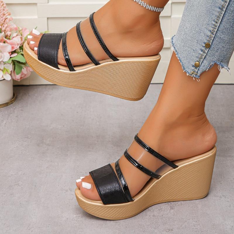 Fashion Wedge Sandals and Slippers Women's Summer New Fashion Outward Wear Round Toe Open Toe Thin Ribbon Platform Non-slip Flip-flops