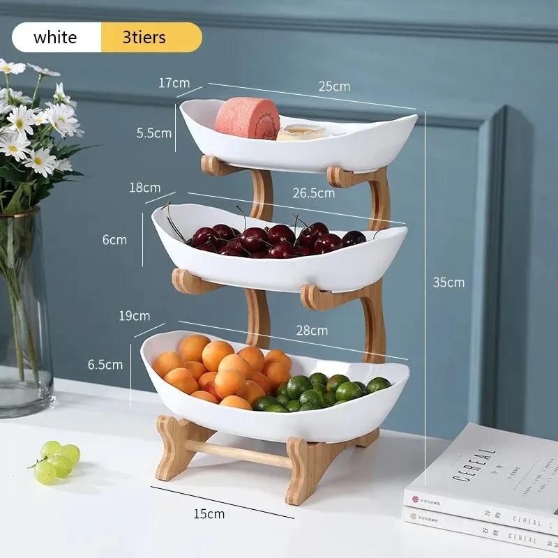 3 Tier Plate Holder Set Table Fruit Bowl Plates Kitchen with Floors Partitioned Candy Cake Trays Wooden Tableware Dishes