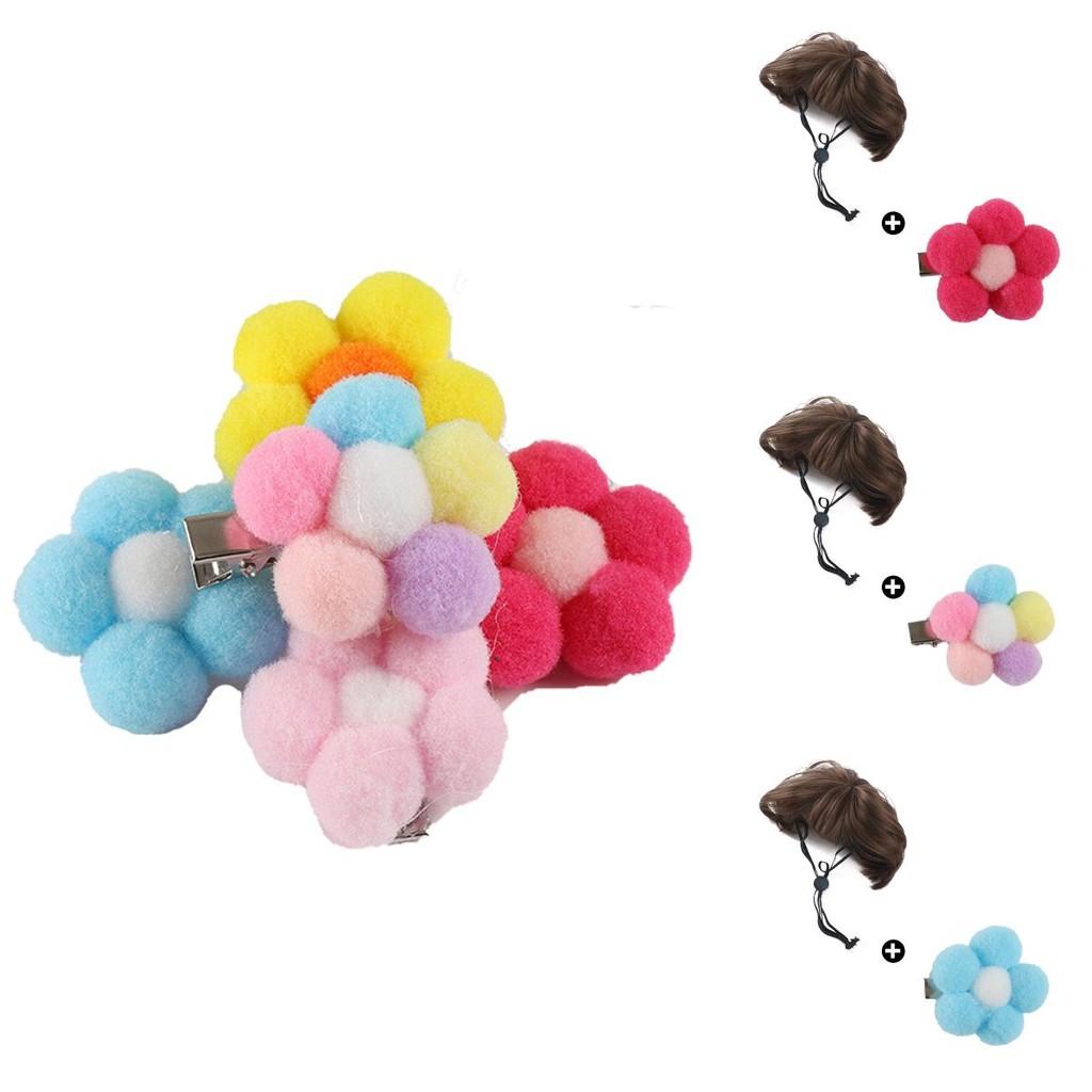 Charming Pet Wig Accessories Including Brown Bob Wig And Vibrant Flower Clips For Dogs And Cats