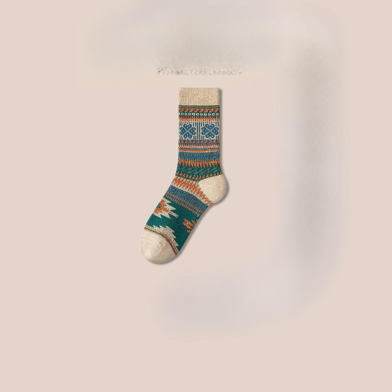 Vintage Women's Mid-calf Fleece Thickened Warm Home Cold-resistant Long Socks Spring and Autumn Girls' Super Thick Cotton Socks Long Calf Socks