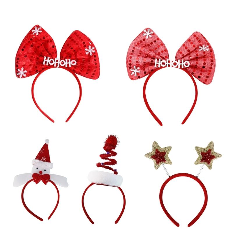 Spiral Christmas Tree Shape Hair Hoop Cute Bowknot Star HOHOHO Hair Holder Christmas Party Headwear for Teenagers