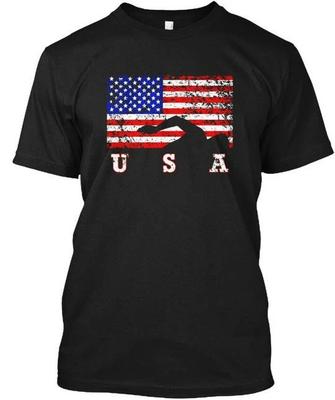 American Flag Swimming Usa Gift Swim Team T Shirt Made In the USA Size S To 5XL