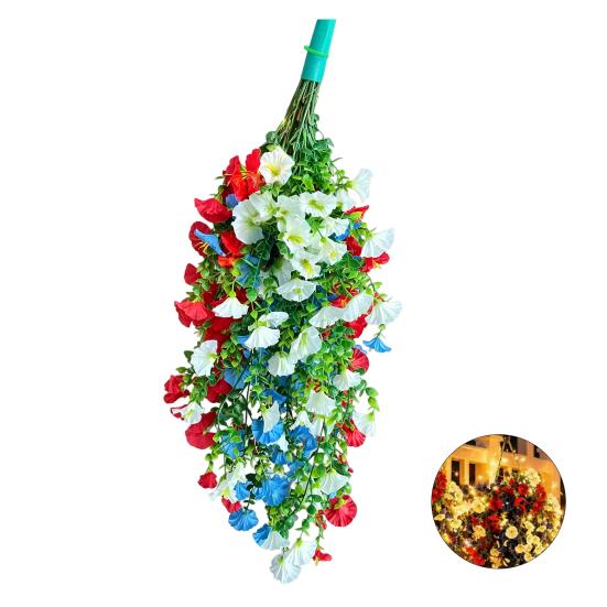 Yousheng Patriotic Hanging Flowers, Artificial Red White Blue Flowers Hanging Basket, Outdoor 4th of July Hanging Flower Basket for Porch Garden Decor