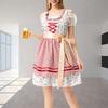 German Bavarian Oktoberfest Costume Set,Halloween Beer Costume Dirndl Dresses Blouse Apron Bows Ribbon for Adult Women
