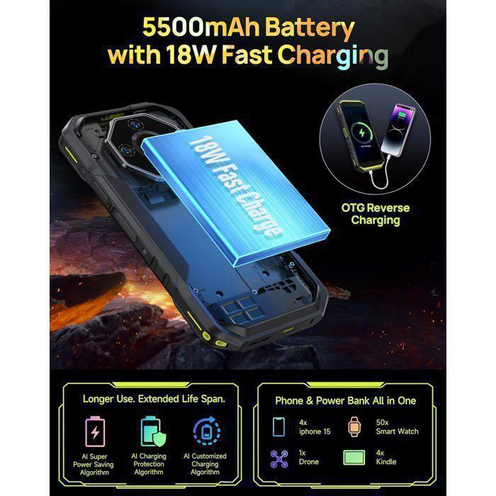 Telephone Portable Incassable Ulefone Armor X32 16Go+128Go 5.65'' Corning Glas Smartphone Robuste Android 14 Dural SIM/NFC Vert