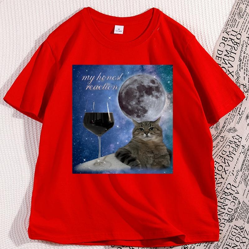 

Funny Wine Cat Meme Silly T Shirts Men Printing Oversize T Shirt Causal Short Sleeve Loose Basic Tee Round Neck Tops S
