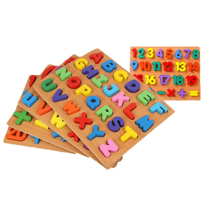 Wooden Puzzle Board Shape Matching Toy Alphabet/Number/Geometric Tangram Busy Board Jigsaw for Baby Kids Early Education