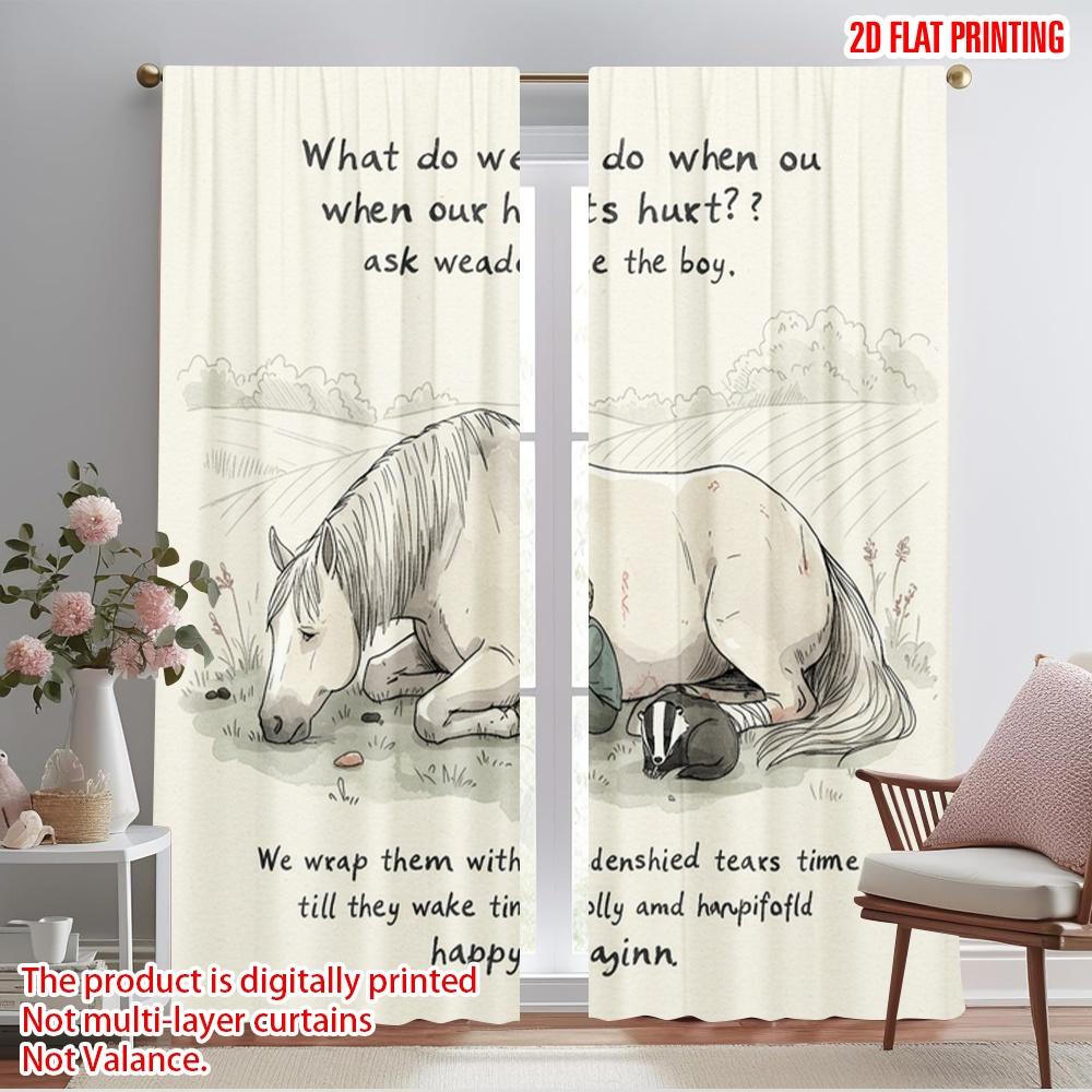 

2pcs 2D flat printing Window Curtains Horse Friendship Love Polyester Without Electricity Seasonal Party & Holiday Decor Use for 52.50×116.00 CM 2pcs