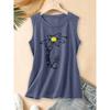 2026 Vintage Pickleball Daisy Racket Print Women Single Strap Sleeveless Vest Round Neck Daily Commute Spring Summer Autumn Tank Top