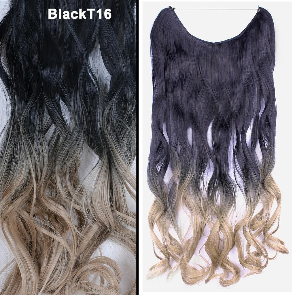 One Piece No Clips Hairpieces Ombre Color Elasticity Invisible Wire Fish Line Wavy Synthetic Hair Extension