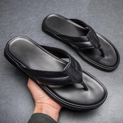 2024 Sommer Neue Mode Herren Sandalen Echtleder Slipper Bequeme Flip Flops Coole Strandschuhe