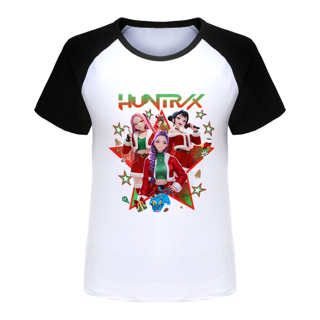 5182 Kids Girls Christmas New Year Rumi Zoey Mira Print Raglan Short Sleeves T-Shirt