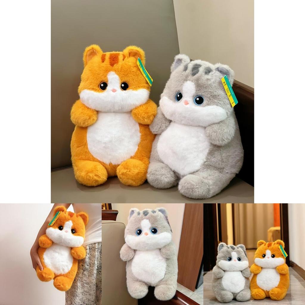 Large Gold Cat Plush Doll With Rabbit Fur And Knit Sweater For Kids