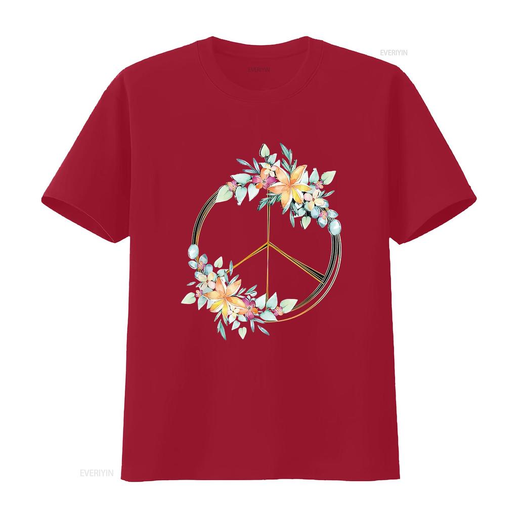 Floral Peace Sign Watercolor Bohemian Hippie Clothing Womens T Shirt Black 2X Large Vintage Washed Graphic Unisex Breathable
