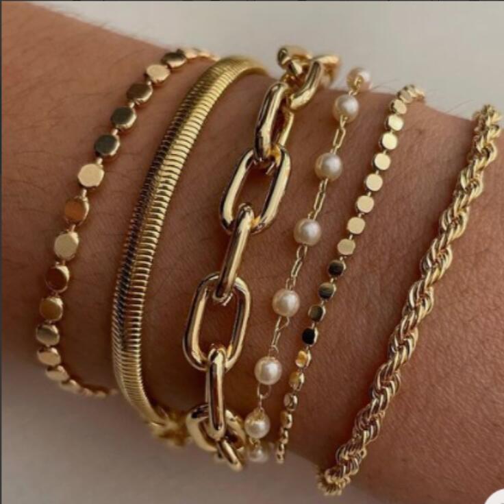 5pcs Simple Punk Silver Color Thick Beads Bracelet Set Vintage Exaggerated Luxury Geometric Design Bangles Vacation Date Jewelry
