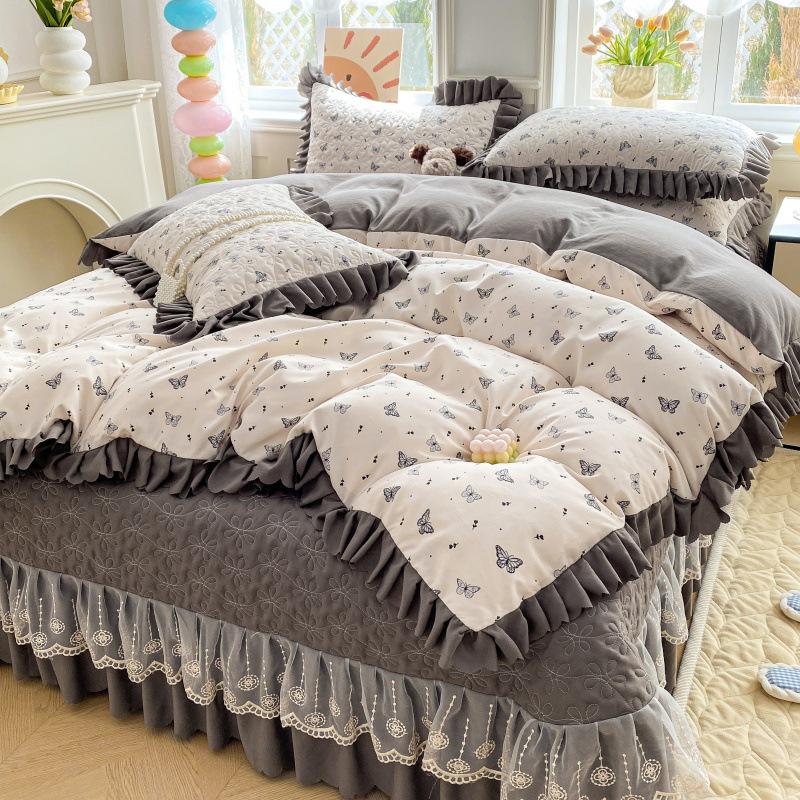 Class A Maternal Infant Grade Bed Cover 4-Pcs Set Of Thickened Padded Sheets 3-Pcs Set Of Small Bamboo Cotton Jacquard Quilt Cover Autumn  Winter
