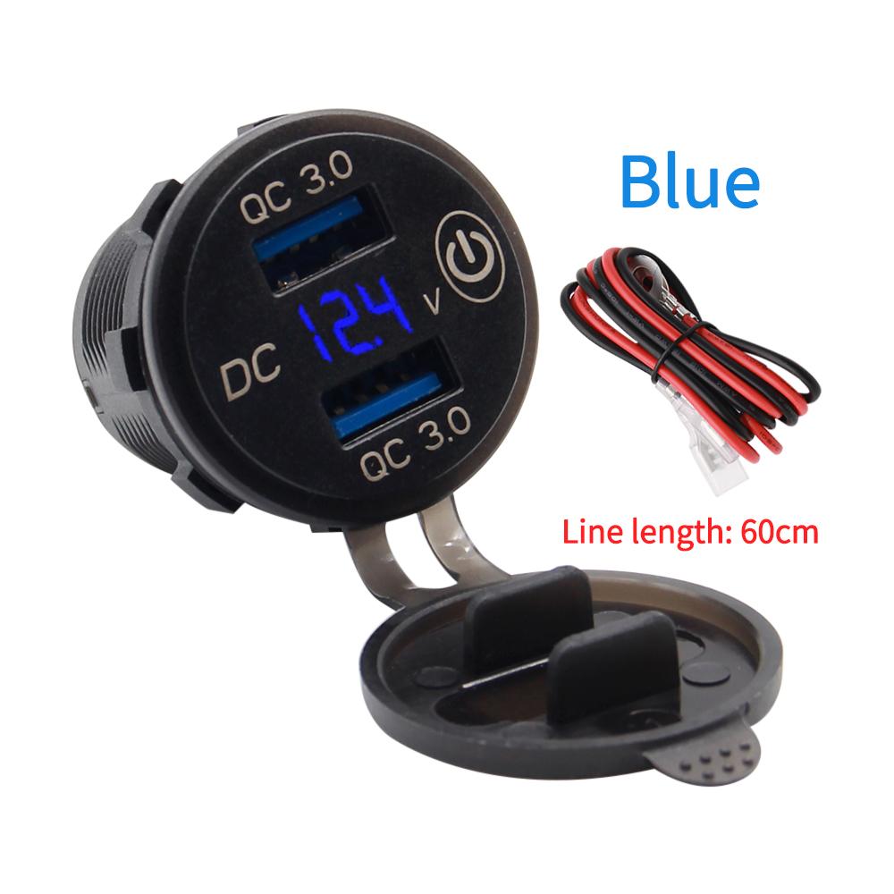Waterproof Quick Charger QC3.0 Dual USB Car Charger with Switch Button LED Voltage Display for 12V/24V Cars Boats Motorcycle