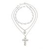 Sweet And Cool Wind Cross Pendant, Collarbone Necklace, Baroque Special-Shaped Imitation Pearl Chain Necklace.
