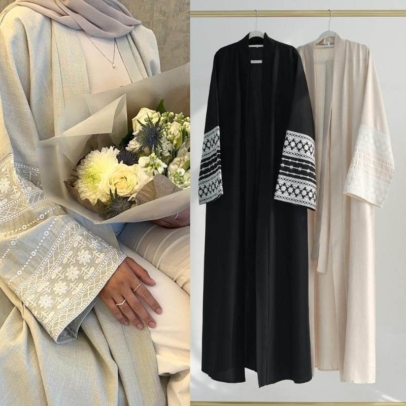 Abaya Brodée pour Femmes Musulmanes Robe Dubaï Cardigans Longs Décontractés Amples Kaftans Islamiques Robe Ouverte sur le Devant Longueur Maxi