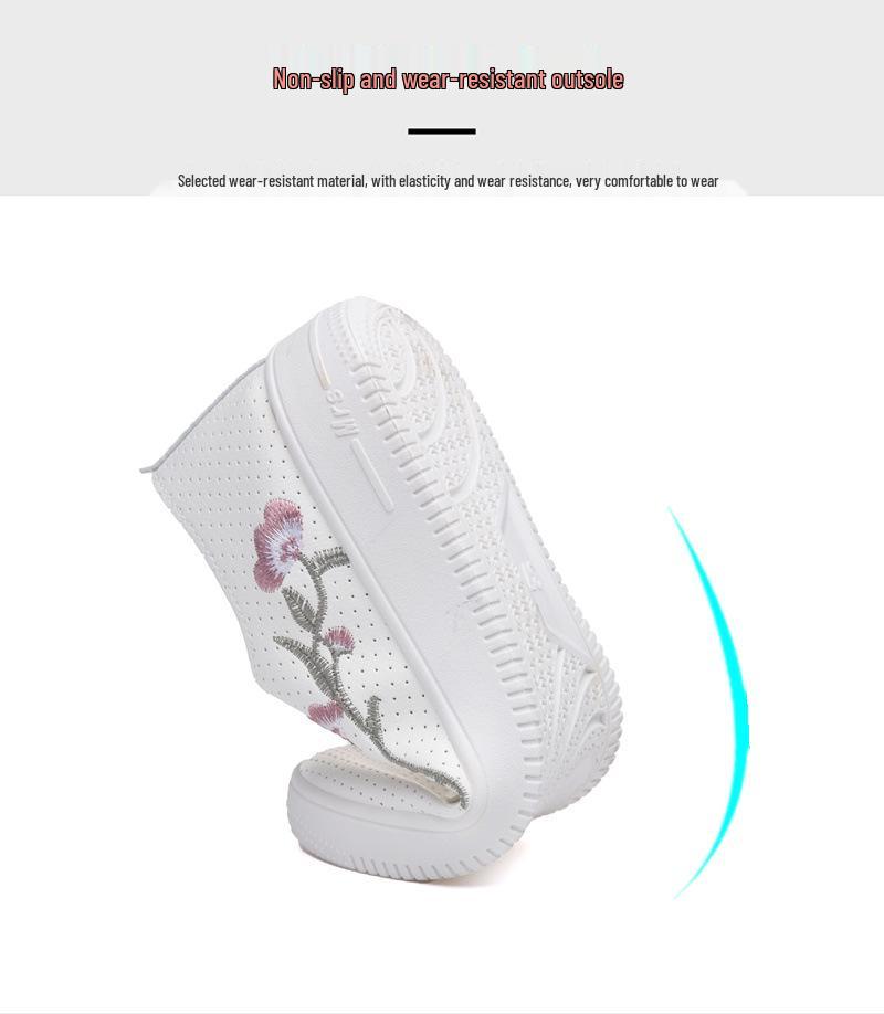 Women's White Leather & Mesh Breathable Shoes - Soft Sole, Non-Slip, Korean Style for Spring/Summer