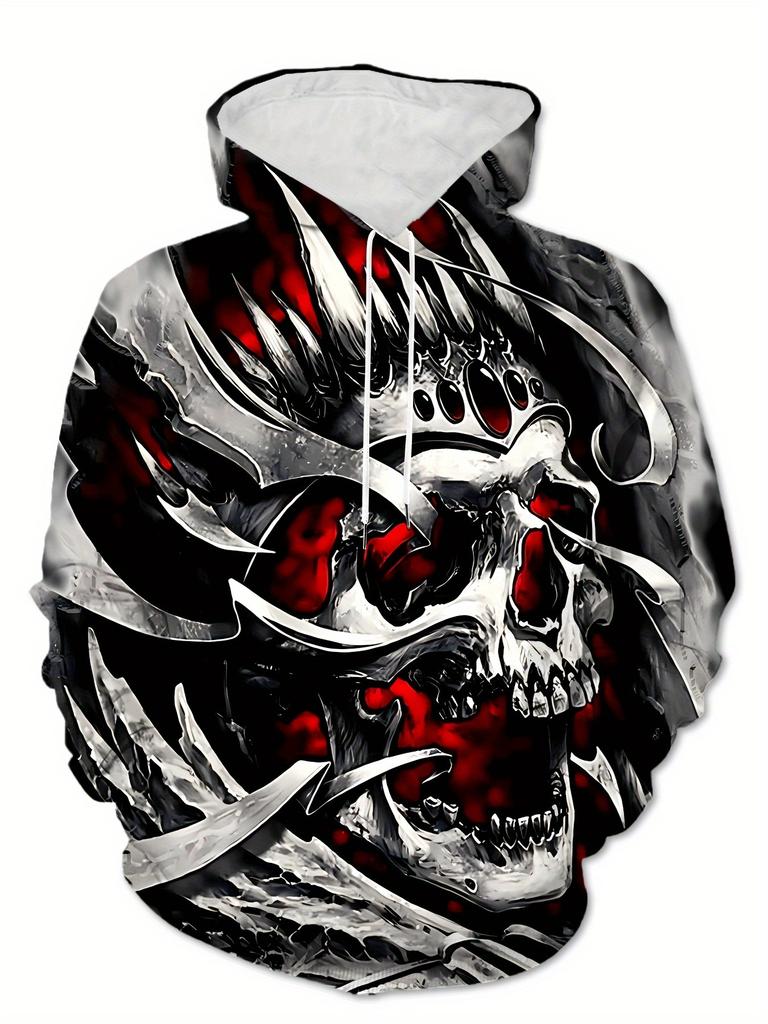 Men'S Hooded Digital Print Sweatshirt, Featuring a Street Fashion Style with a Skull Graphic, Machine Washable, Versatile Design, Suitable for