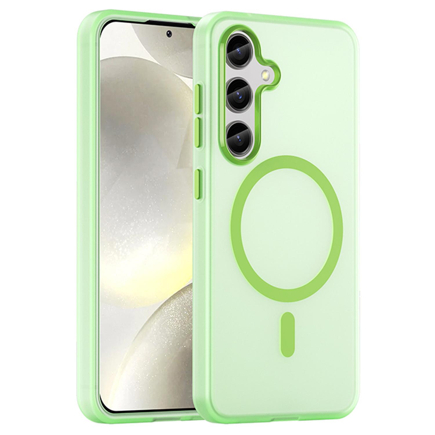 

For Samsung Galaxy S25+/S24+ Magnetic Case TPU+PC Translucent Frost Back Phone Cover Green
