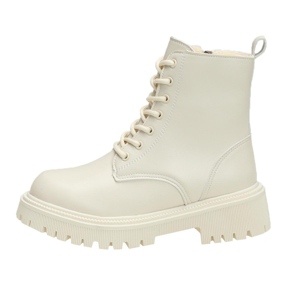 

SyfIyno Новые осенне-зимние женские ботинки на среднем каблуке и толстой подошве, ботинки до середины икры, боковая молния, шнуровка, женская обувь 42 бежевый