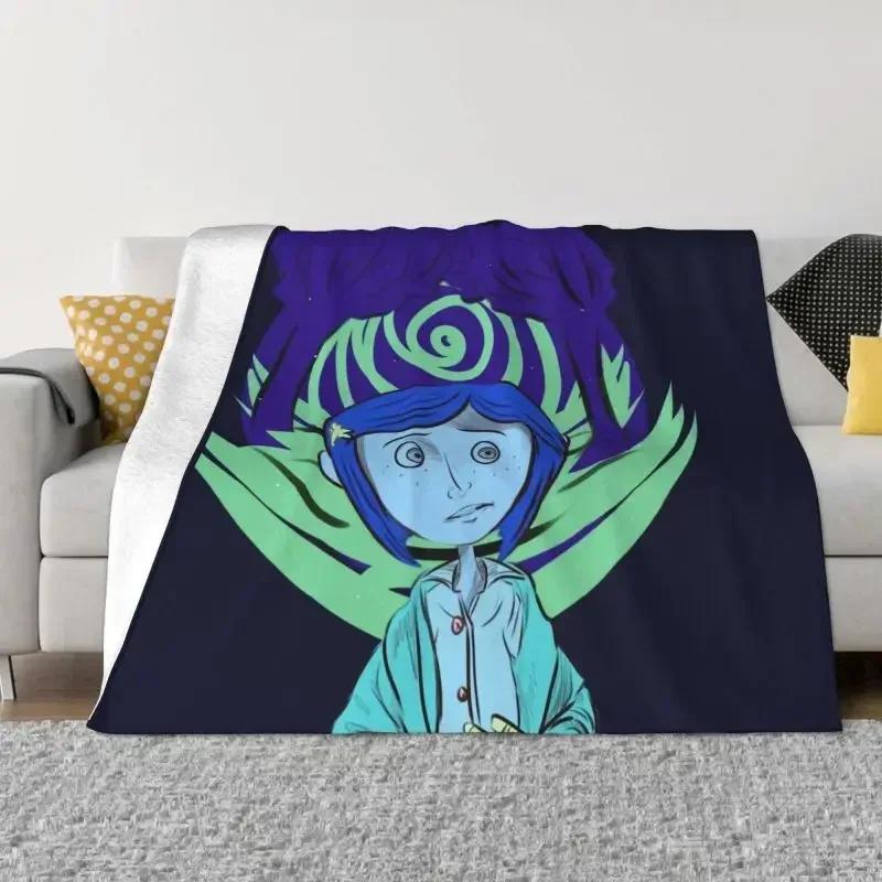 Coraline Doll Movie Blanket 3D Print Soft Flannel Fleece Warm Throw Blankets for Office Bed Couch Bedspreads Chibi Horror