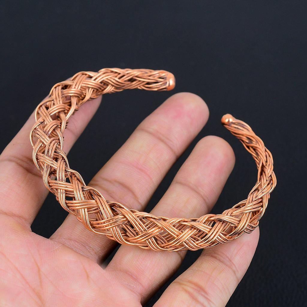 Handmade Pure Copper Woven Cuff Bracelet for Men & Women Adjustable Braided Wire Bangle Vintage Ethnic Jewelry Gift