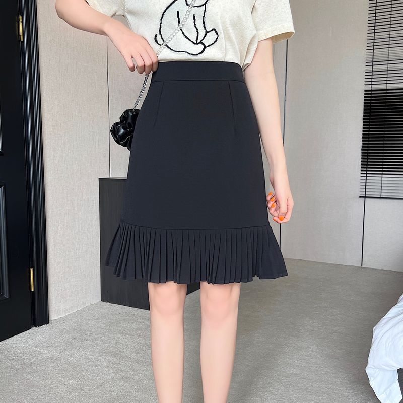 

Black Pleated Skirt Skirt Women s New Arrival Summer Suit Midi Skirt Plus Size High Waist Slimming A- line Skirt Chubby Girl Skirt Black M