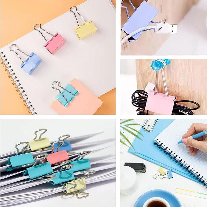 120-Piece Metal Long-Tail Clip Set in Colored Square Box - Office Stationery