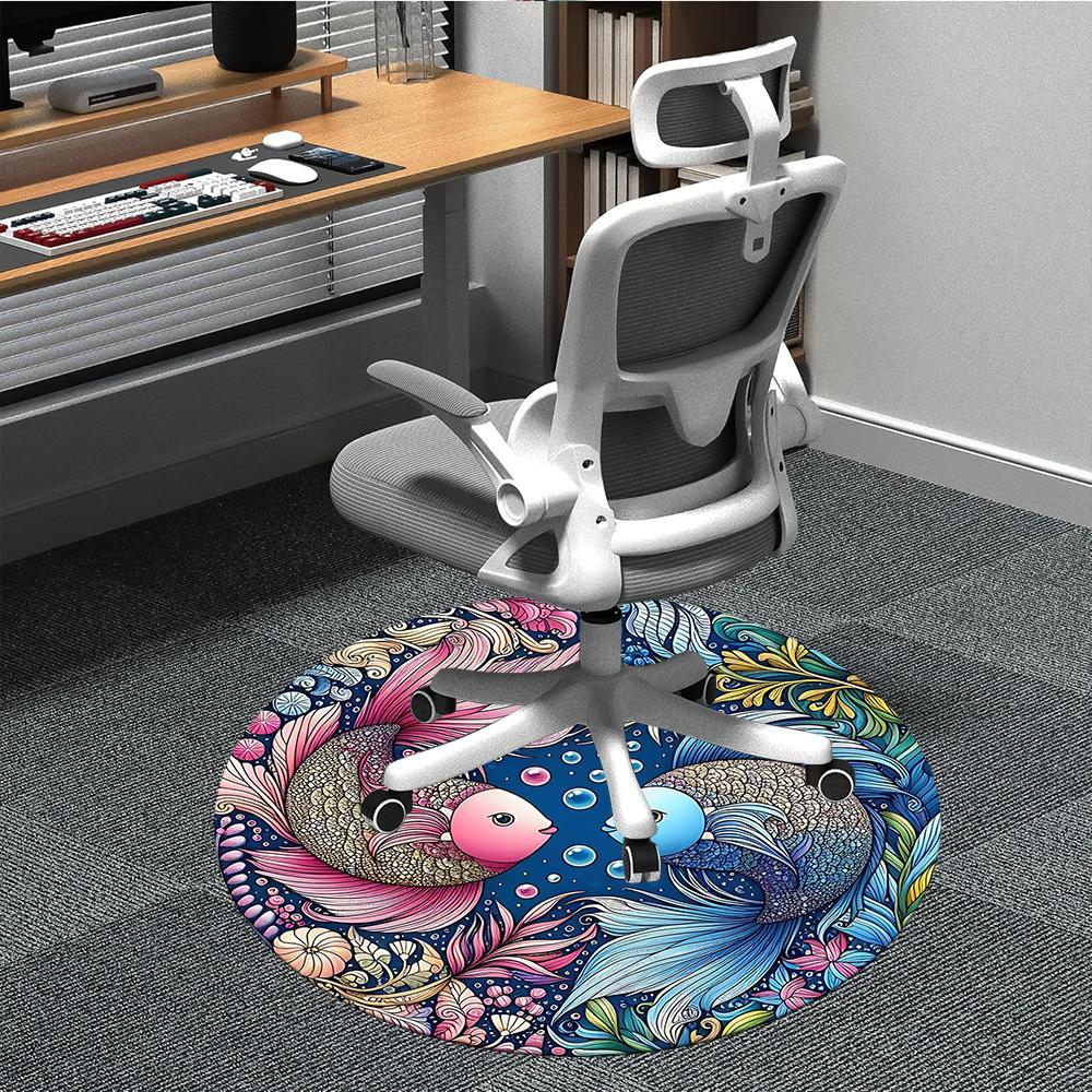 1pc Marine Life Art Carpet for Office Non-Slip, Round Carpet, Soft & Comfortable, Carpet for Office, Lightweight Round Floor Mat