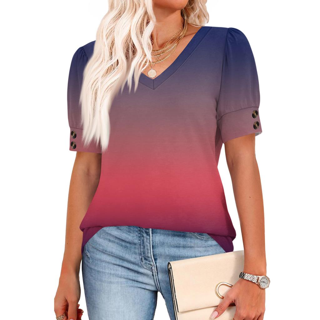 Womens Tops Short Sleeve Shirts Buttons V Neck  Fashion Outfits  Blouses  Casual