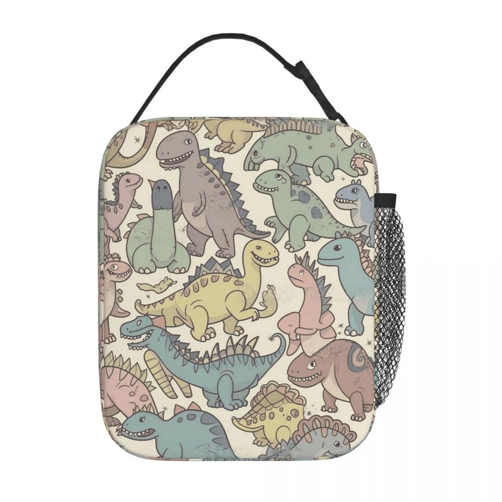 Cartoon Helle Farbe Dinosaurier Muster Isolierte Lunchtasche für Damen Kinder Auslaufsichere Lebensmittelboxen Thermische Lunchbox Tragetasche
