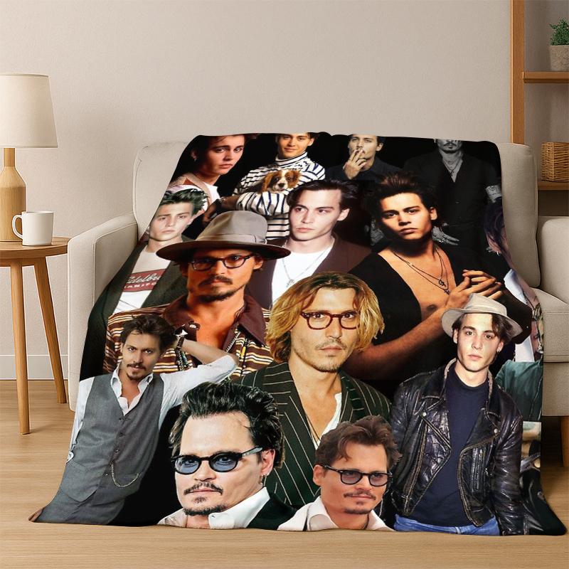 

Handsome Johnny Depp Star Flannel Blanket Soft Warm Blanket Throw Blanket for Bedroom Living Room Bed Travel Picnic Gift kid 75x90cm