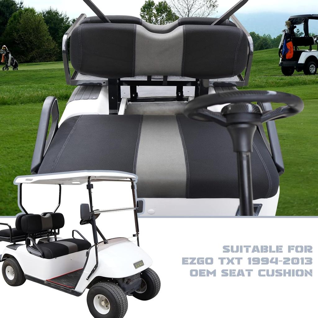 Golf Cart Front Seat Covers Fit EZGO TXT 1994-2013, Washable Breathable Air Mesh Cloth Adjustable Seat Cover for Golf Cart, Black and Gray
