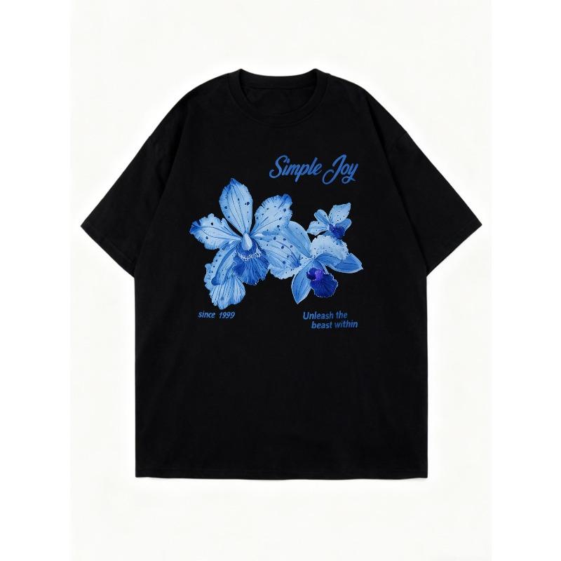 Oversized T Shirt Black Blue Orchid Floral Print Simple Joy Since 1999 Unleash The Beast Within Text Design Casual Wear For Women  Streetwear Fashion