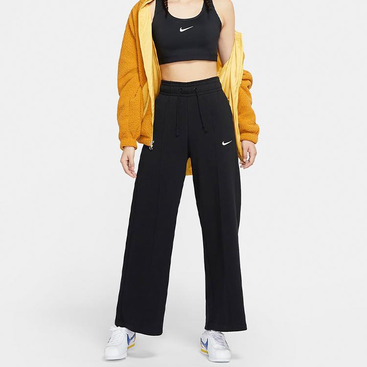 Nike Sportswear Trend Solid High-Waisted Wide-Leg Fleece Sports Pants Women Pants Black CU6157-010