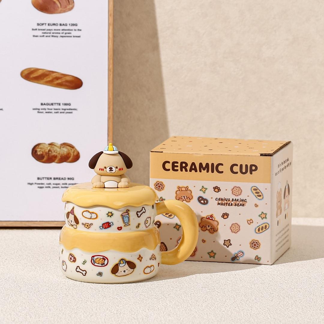

Baked bear with lid cartoon cute mug high value set dust water cup household ceramic cup souvenir ≈400ml