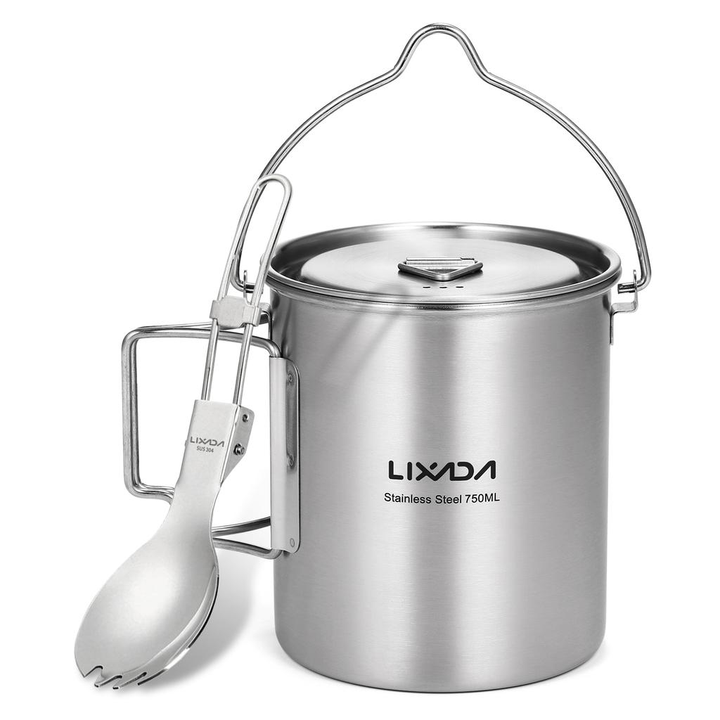 Lixada 750ml Cup Outdoor Stainless Steel  Cup Mug with Foldable Handles and Lid for Camping Hiking Backpacking camping pot